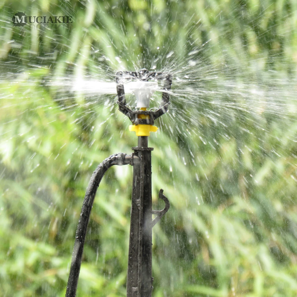 10PCS Micro Sprinkler on 22.2cm Stake 2mm 130LPH Garden Water 360 Degrees Rotation Wheel Spray Irrigation Sprinklers