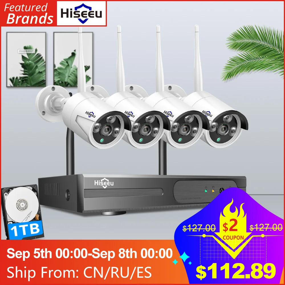  Hiseeu 8CH Беспроводная CCTV система 1536P 1080P NVR wifi IR CUT наружная 3MP AI IP CCTV камера система безопасности комплект видеонаблюдения 