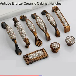 Antique Bronze Ceramic Cabinet Handles Vintage Drawer Knobs Wardrobe Door Handles European Furniture Handle Hardware