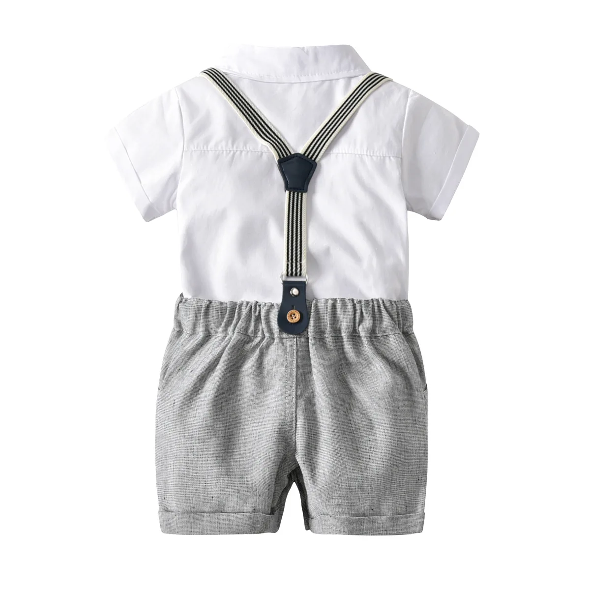

Child Romper Set Europe And America BOY'S White Romper Suspender Pants Bowtie Gentleman Three-piece Set