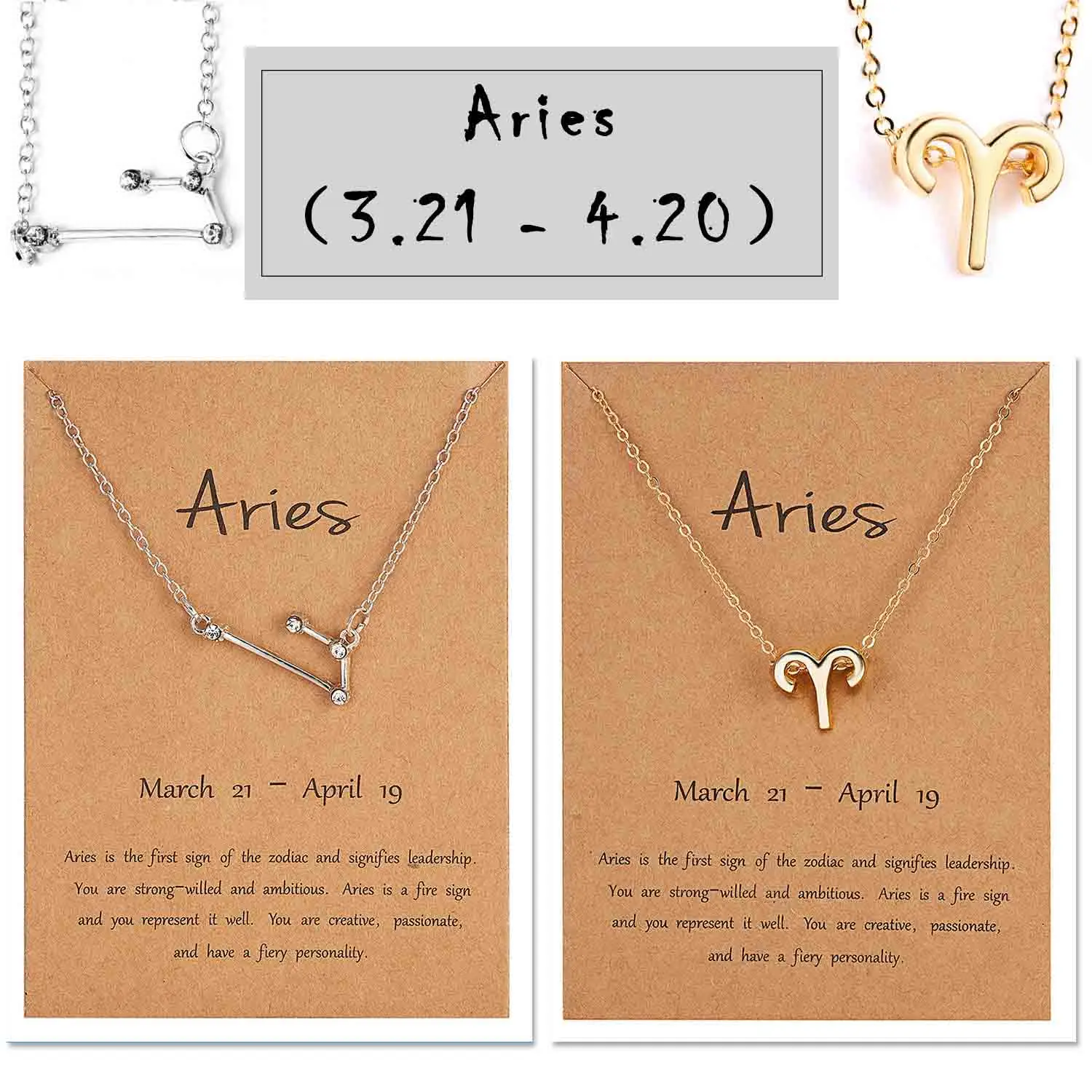 Aries Belleper 12 Созвездие подвеска ожерелье Знак зодиака ожерелье в подарок на день рождения открытка для женщин Девушка купить один получить один бесплатно - Окраска металла: Aries