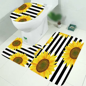 

3PCS Bathroom mat set Sunflowers Waterproof Toilet Cover Pedestal Carpet