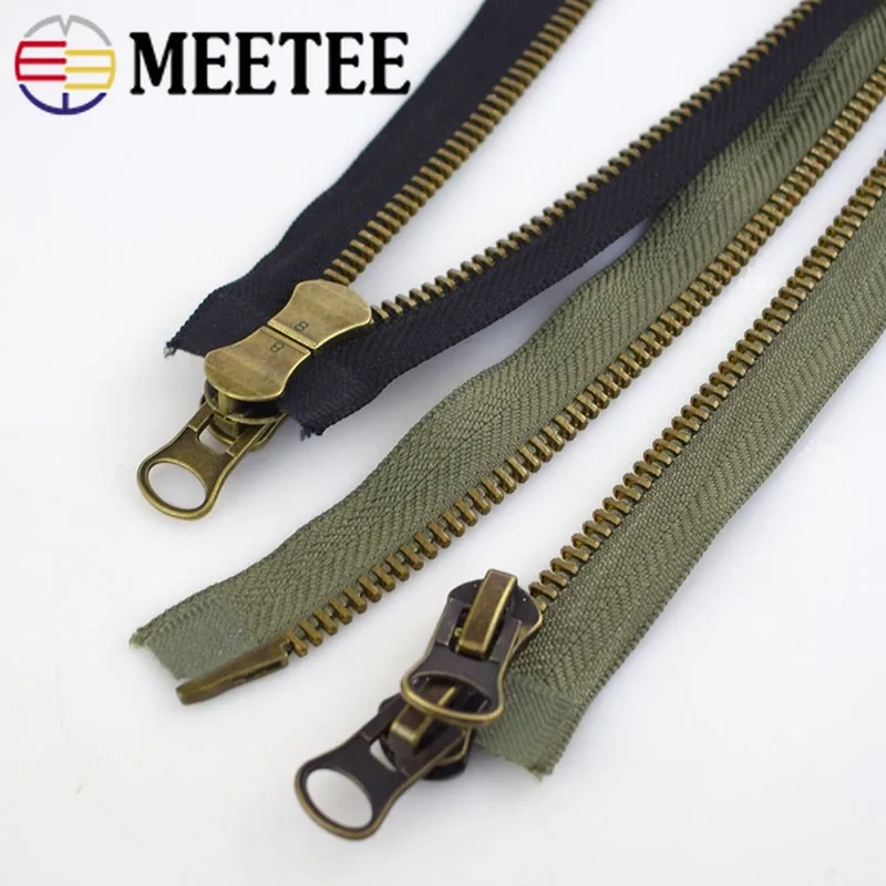 Meetee 8# Metal Zipper 70/80/90/100/120cm Double Sliders for Coat Down Jacket Zip Repair DIY Clothing Sewing Tailor Accessories