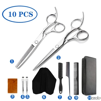 

5/10pcs Professional Hair Cutting Scissors Set Shears Razor Comb Clips Cape Kit