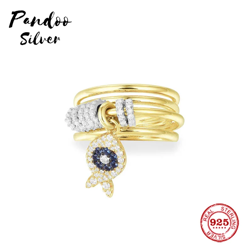 

Fashion Charm Sterling Silver Copy 1:1 Replica,Yellow Silver Multi Rings With Sliding Hoops And Fish Women Monaco Jewelry Gift