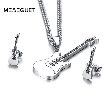 

Rock Punk Jewelry Set For Men Music Guitar Necklace Pendant And Earrings Stainless Steel