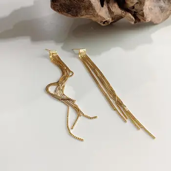 

INS Bohi 100% Authentic 925 Sterling silver Box chain Tassel Dangle earrings Long FINE jEWELRYTL E879