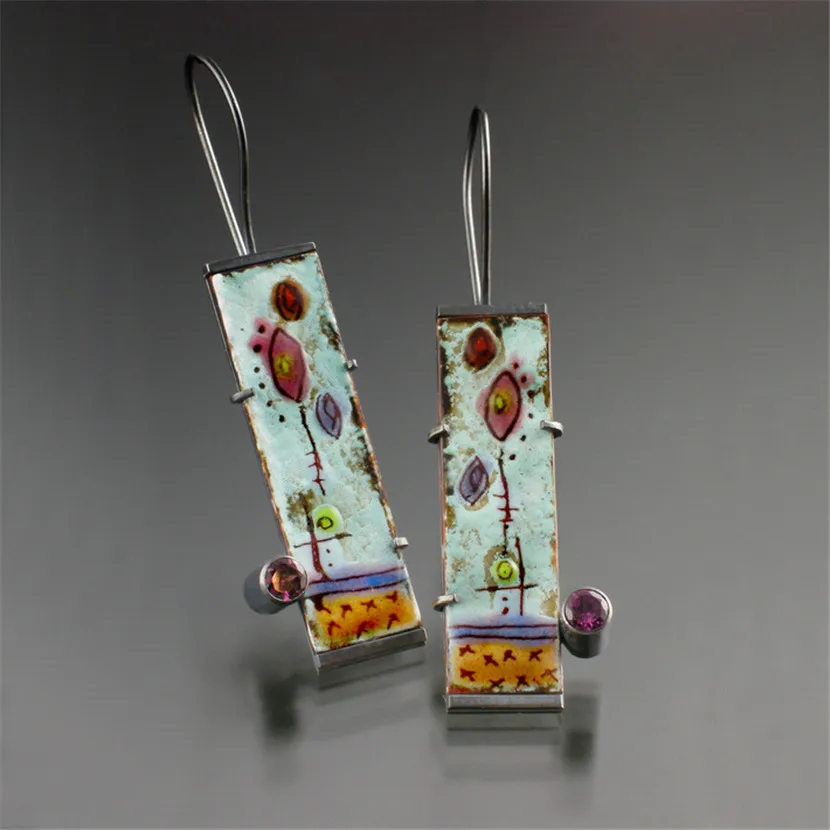 

Enamel Dangle Earrings Bohemian For Women 2020 Trend Indie Jewelry Unusual Goods Gothic Style Geometry Designer Earring Black