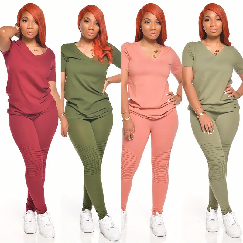 

Autumn Casual Women's Suit European and American Solid Color V-neck Shirt Pencil Trousers Pleated Two-Piece Suit