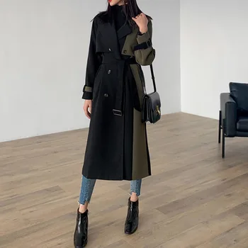 

LANMREM 2020 Women Hit Color Patchwork Belt Pocket Windbreaker Spring Spring Fashion New Female Korean Clothes Loose Coat TB291