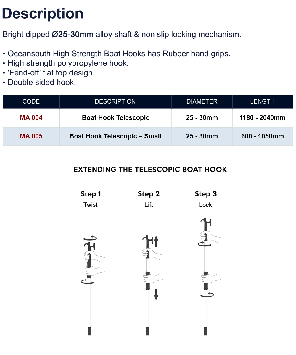 Telescopic Boat Hook  polypropylene hook - Oceansouth