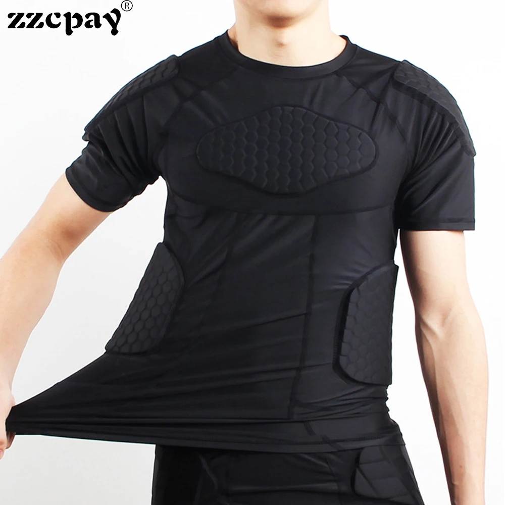 

Men's Goalkeeper Crash Short Sleeve Training Tops Honeycomb Shirt Rugby Sports T-shirt Basketball Football Armor Collision Wear