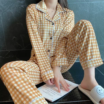 

2Pcs/Set Kawaii Pajama Set for Women Plus Size Sleep Tops Pants Lingerie Suit Autumn Loose Print Casual Cardigan Nightwear Suit