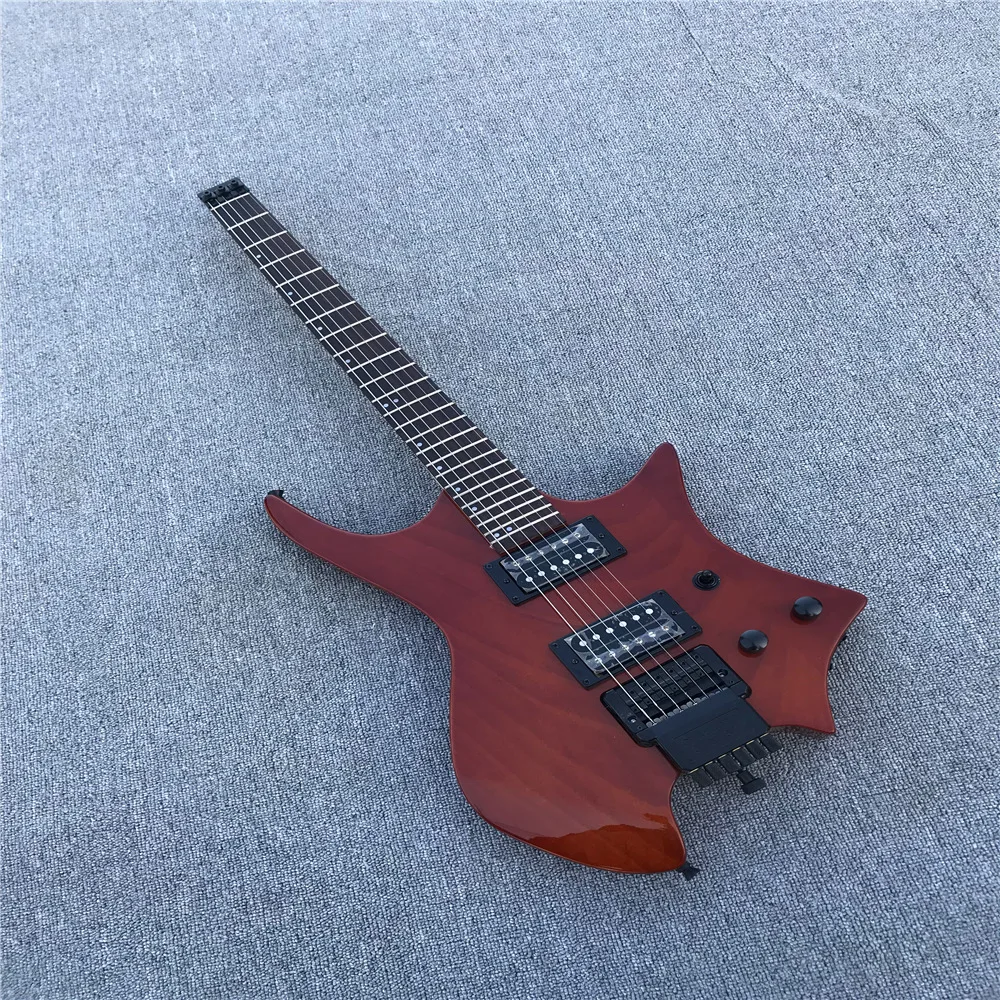 

Free shipping transblack two piece mahogany body headless electric guitar, factory store