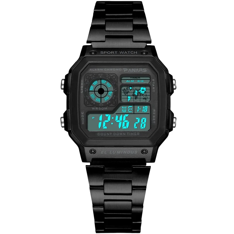 SYNOKE Модные женские спортивные цифровые часы из нержавеющей стали, светодиодные роскошные брендовые водонепроницаемые плавательные цифровые часы, подарок для дам - Цвет: Black