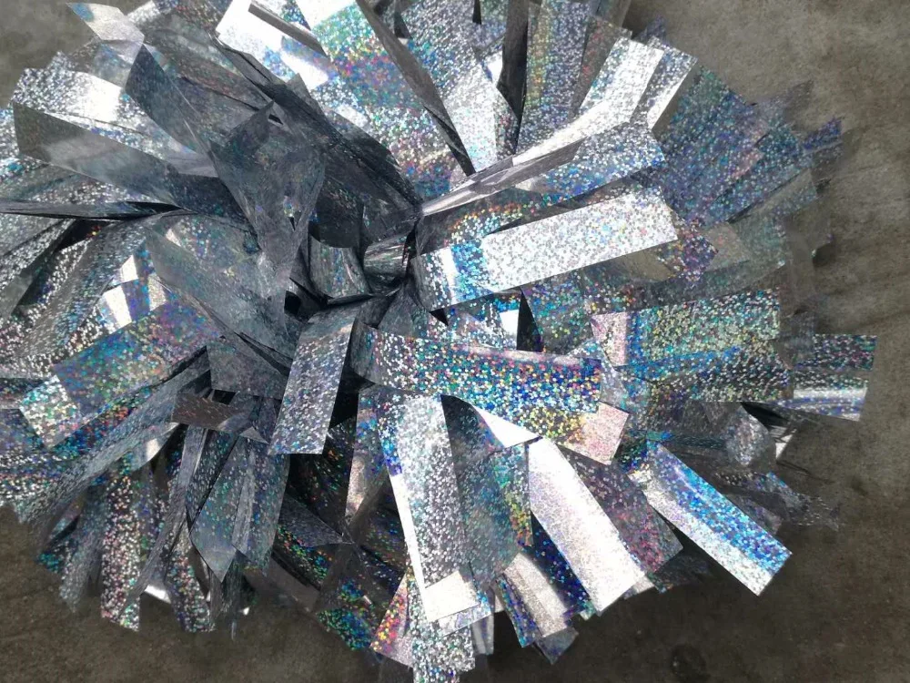 Professional Cheerleader Pom poms,Metallic light blue /black / white,color,one piece