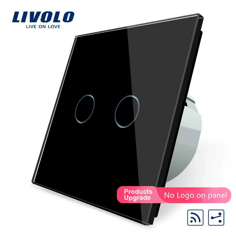 Livolo ЕС Стандартный сенсорный пульт дистанционного управления, белая кристальная стеклянная панель, 2 банды, 220~ 250 В, C702SR-11, без пульта дистанционного управления, без логотипа