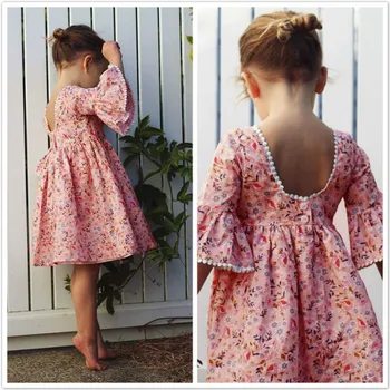 

3T-6T Cute Floral Kid Girls Dress Princess Party Flare Sleeve Pageant Girl Dresses Printed Flowers Children Girl Dresses