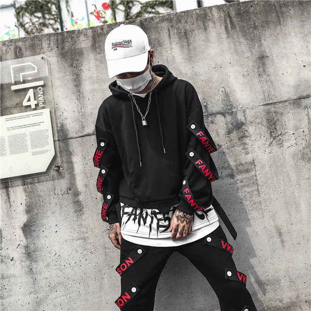 Fashion Trend Men Hoodies Sweatshirt Black Swap Streetwear Party Punk Hip  Hop Ribbons Casual Men's Sweatshirt Skateboard Clothes - AliExpress