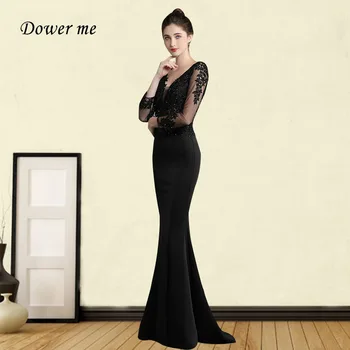 

Black Evening Dress GDX253 Long Sleeve Mermaid Evening Dresses Beading V-neck Robe De Soiree 2020 Appliques Lace Formal Gowns