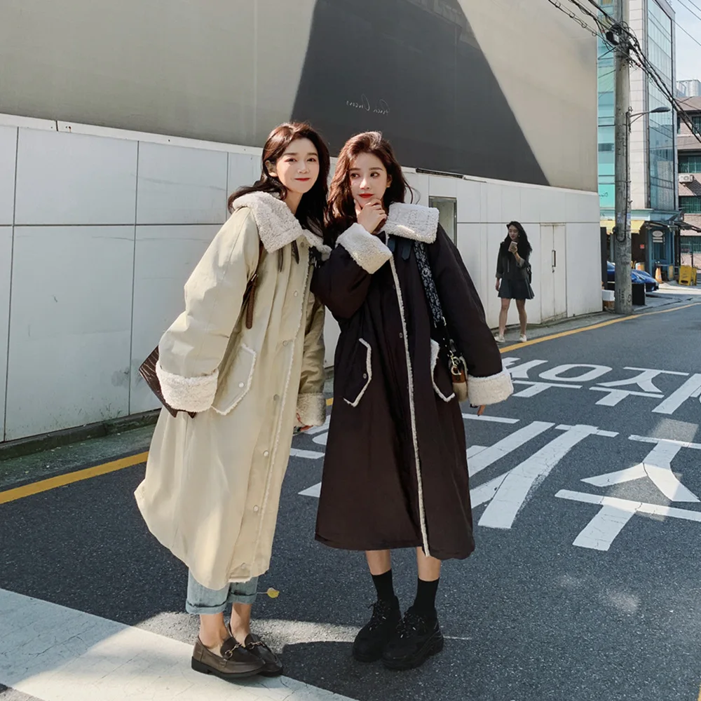 

Photo Shoot Long Workwear Cotton Overcoat 2019 Winter New Style WOMEN'S Dress Retro Laziness-Style Lambs Wool Joint Cotton Coat