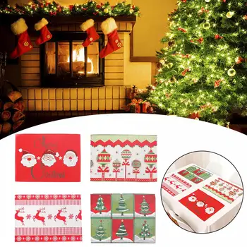 

5Pcs/set Christmas Tablecloth Creative 1 Table Flag 4 Placemats Christmas Tree/Old/bell/elk Type Home Soft Decoration Tablecloth