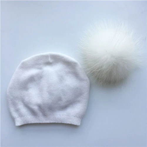 White match fur Женские шапочки из меха енота, помпоны, шерстяная шапка для женщин, вязанная, Модный женский многоцветный мех колпачок для помпонов, зимние шапки для женщин - Цвет: White match fur