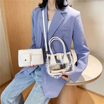 

Fashion 2sets Candy Thick Acrylic Chain Design Leather Crossbody Bag For Women Solid Color Travel Transparent Shoulder Handbag