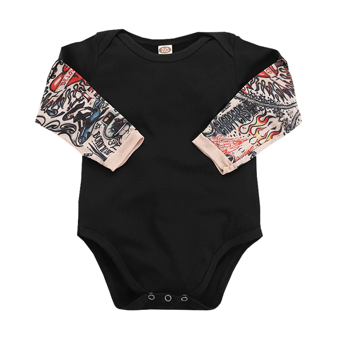 Осенняя одежда для новорожденных; боди с длинными рукавами для маленьких мальчиков; Однотонный повседневный комбинезон с принтом татуировки; модные комбинезоны для малышей - Цвет: Черный