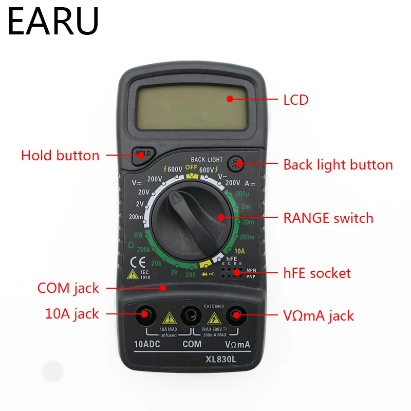 Портативный цифровой мультиметр с подсветкой AC/DC Амперметр Вольтметр Ом метр тестер XL830L Ручной ЖК-дисплей Multimetro Напряжение Ток