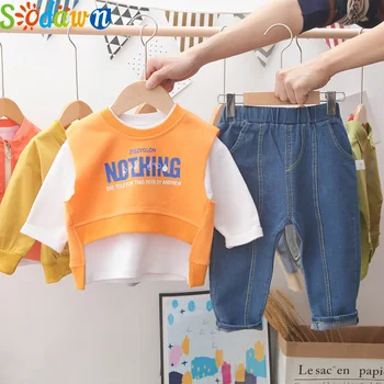 

Sodawn Kids Clothing Set Autumn Korea Style New Long Sleeve Top + Pant + Vest 3pcs Letter Printing Toddler Boys Girls Clothes