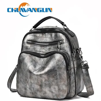 

Chuwanglin Multifunction leather backpack women fashion school bags bookbag casual shoulder feminine backpacks mochila B91609