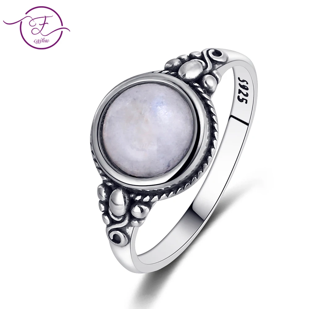 Мужское и женское кольцо из стерлингового серебра 925 пробы, Круглый 8 мм натуральный лунный камень, кольцо в богемном стиле, помолвка Свадебная вечеринка, подарок