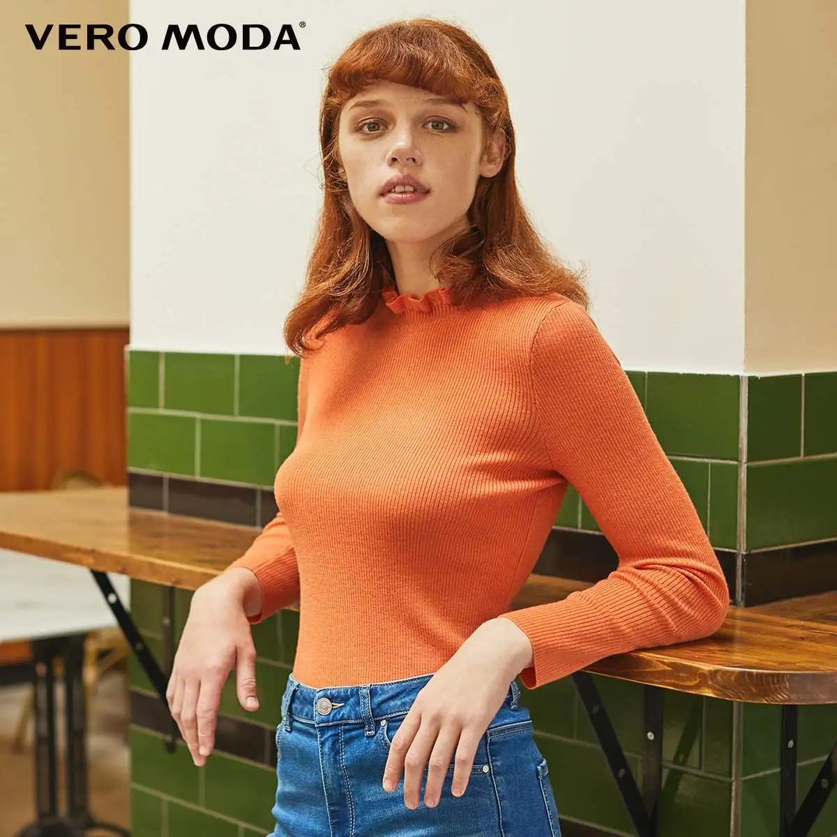 Dusty orange Vero Moda Новая женская облегающая с лепестковым воротником шерстяная вязка | 319324553 - Цвет: Dusty orange