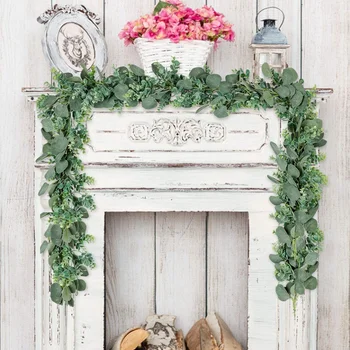 

New Artificial Plants Eucalyptus Leaves Twined Garland Faux Silver Dollar Eucalyptus Plants String For Home Greenery Decoration