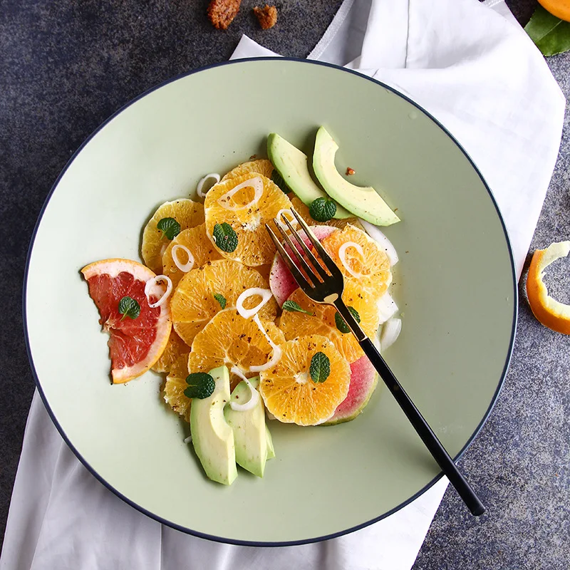 

Plate 12-Inch European Style Fresh Green Ceramic Tableware Household Italian Pasta Dish Deep Dish Fruit Salad Plates