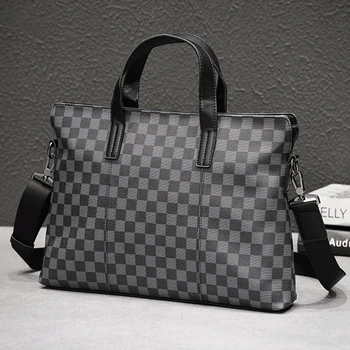 

2020 new fashion men's bags business men's checkered briefcase cross one shoulder cross-body bag business handbag