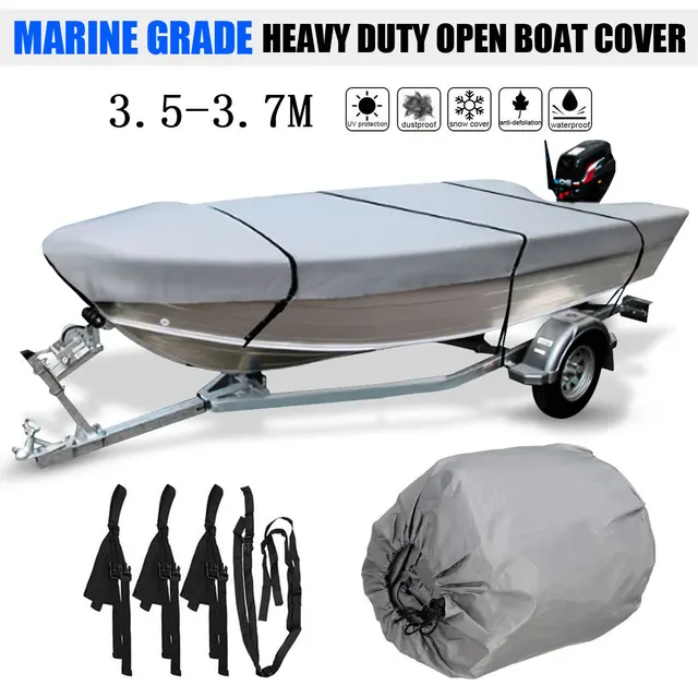 Tinny Boat Covers 3.5-4.5m Grey Trailerable Heavy Duty Open Boat Cover Fishing Ski Runabout Waterproof 210D Sunproof Anti UV V-Hull Boat Cover 10