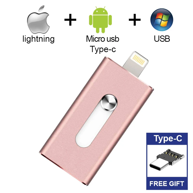 Бесплатный тип-C адаптер Флешка для iphone iPad OTG USB флэш-накопитель Android Micro Photostick USB 3,0 карта памяти 512 ГБ 256 ГБ 128 ГБ