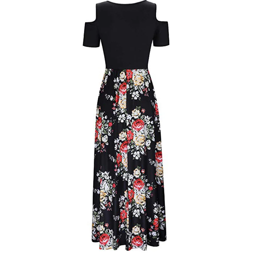 Women Summer Beach Dress Cold Shoulder Floral Print Elegant Maxi Long Dress Pocket Dress Casual Loose Summer Woman Dresses Dresses Aliexpress