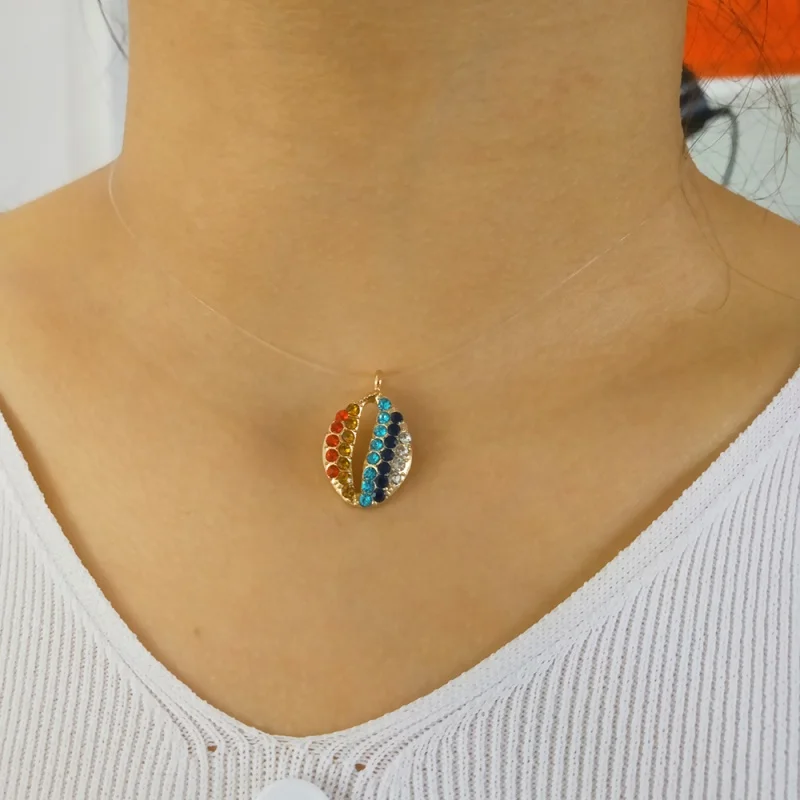 

Lalynnly Boho Shell Pendant Necklace Multi-color Rhinestone Fish Line Chain Necklace For Women Girls Beach Summer Jewelry N69901