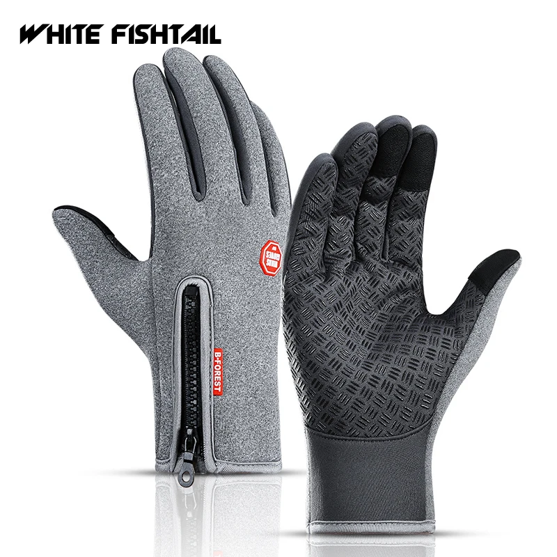 

WHITE FISHTAIL Unisex Ski Gloves Touchscreen Winter Thermal Warm Cycling Bicycle Zipper Waterproof Snow Full Finger Gloves