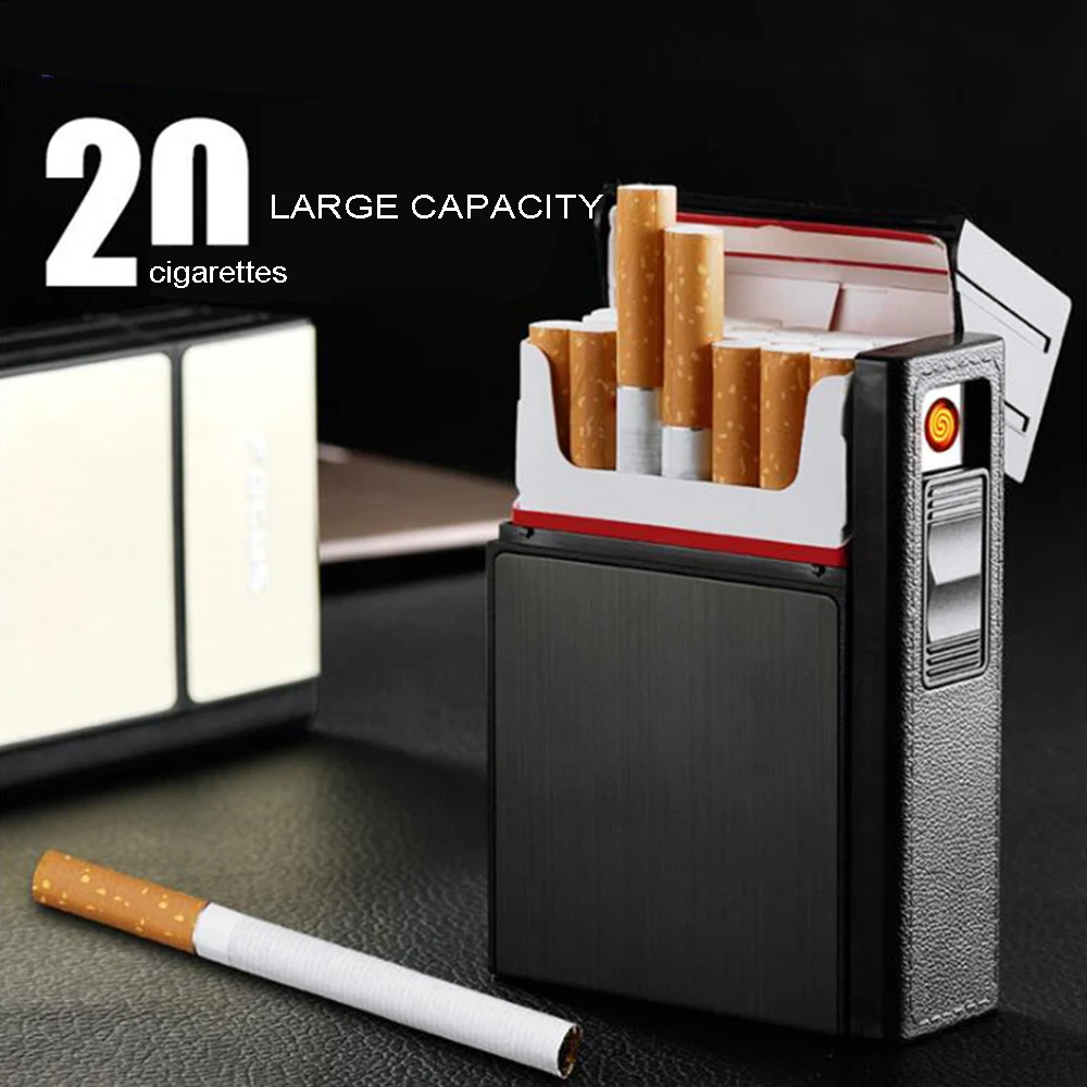 Новая 20-pack зарядная зажигалка+ металлический портсигар USB Заряженная Электронная Зажигалка Креативный держатель портсигар