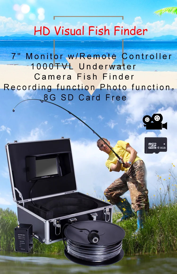 SY802 7 дюймов Дисплей видео Рыболокаторы подводная рыбалка Камера комплект с видео Запись Функция просмотр реального времени подводная камера