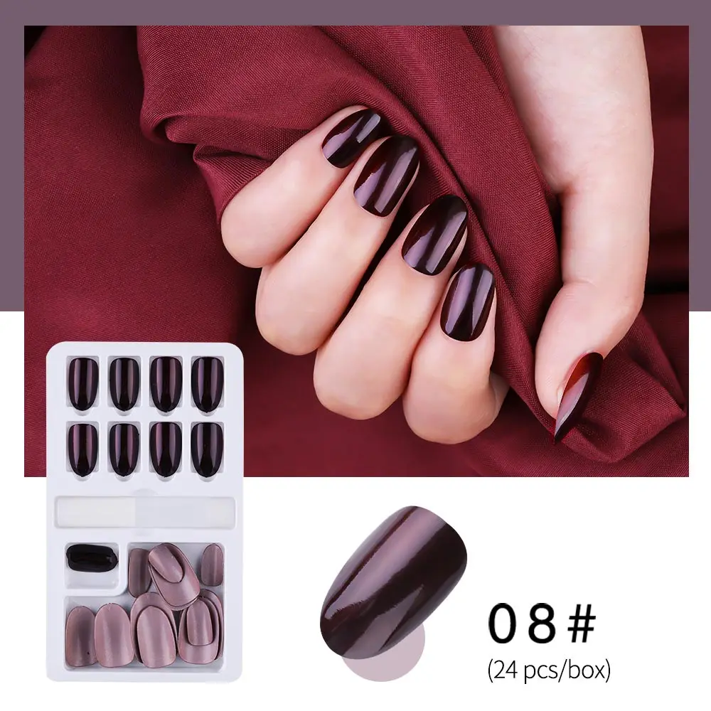 PinPai 24 Pcs/Set Shining False Nail Tips Reusable Full Cover Artificial Fake Tips Nails Press On Nails Art Fake Extension Tips - Цвет: NO.08