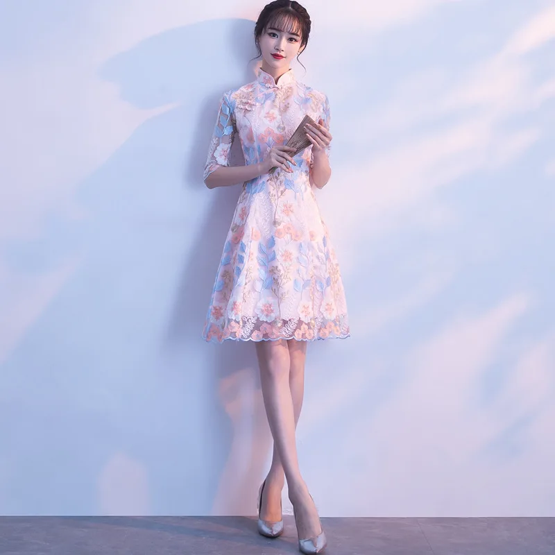 Китайское платье с цветочной вышивкой для женщин, традиционное свадебное платье Ципао, улучшенное очаровательное тонкое платье Ципао - Цвет: style E