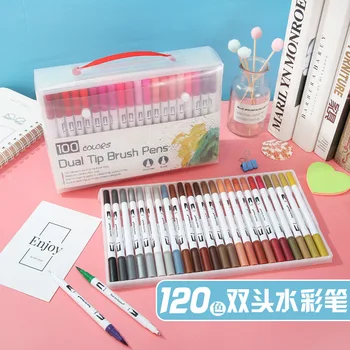 

100 Color Art Markers Watercolor Manga Fineliner Pens Drawing Painting Dual Tip Brush Pen Calligraphy Stationery School Supplies
