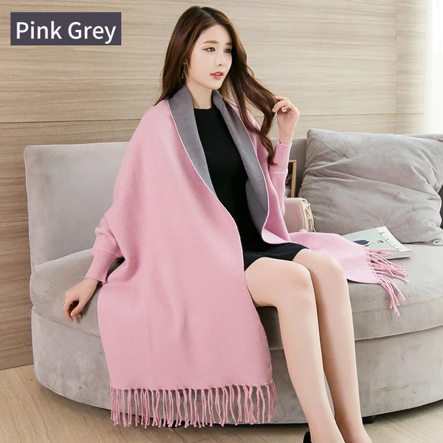 Women Pink Shawl With Sleeves Poncho 