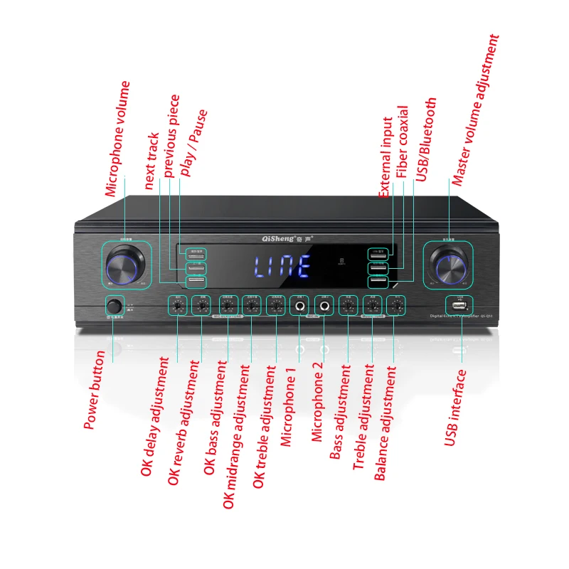 KYYSLB 220 В 400 Вт* 2 QS-Q53 Профессиональный Мощный 5,0 Bluetooth усилитель домашний KTV сабвуфер Hi-Fi Цифровой усилитель для караоке USB