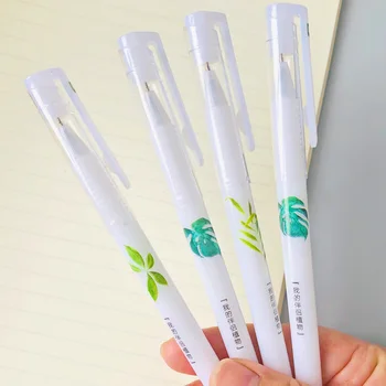

2X Fresh Green Plant Leaves Gel Pen School Office Supply Student Stationery Black Ink 0.5mm